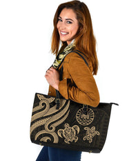 Tahiti Polynesian Large Leather Tote Bag - Gold Tentacle Turtle - Polynesian Pride