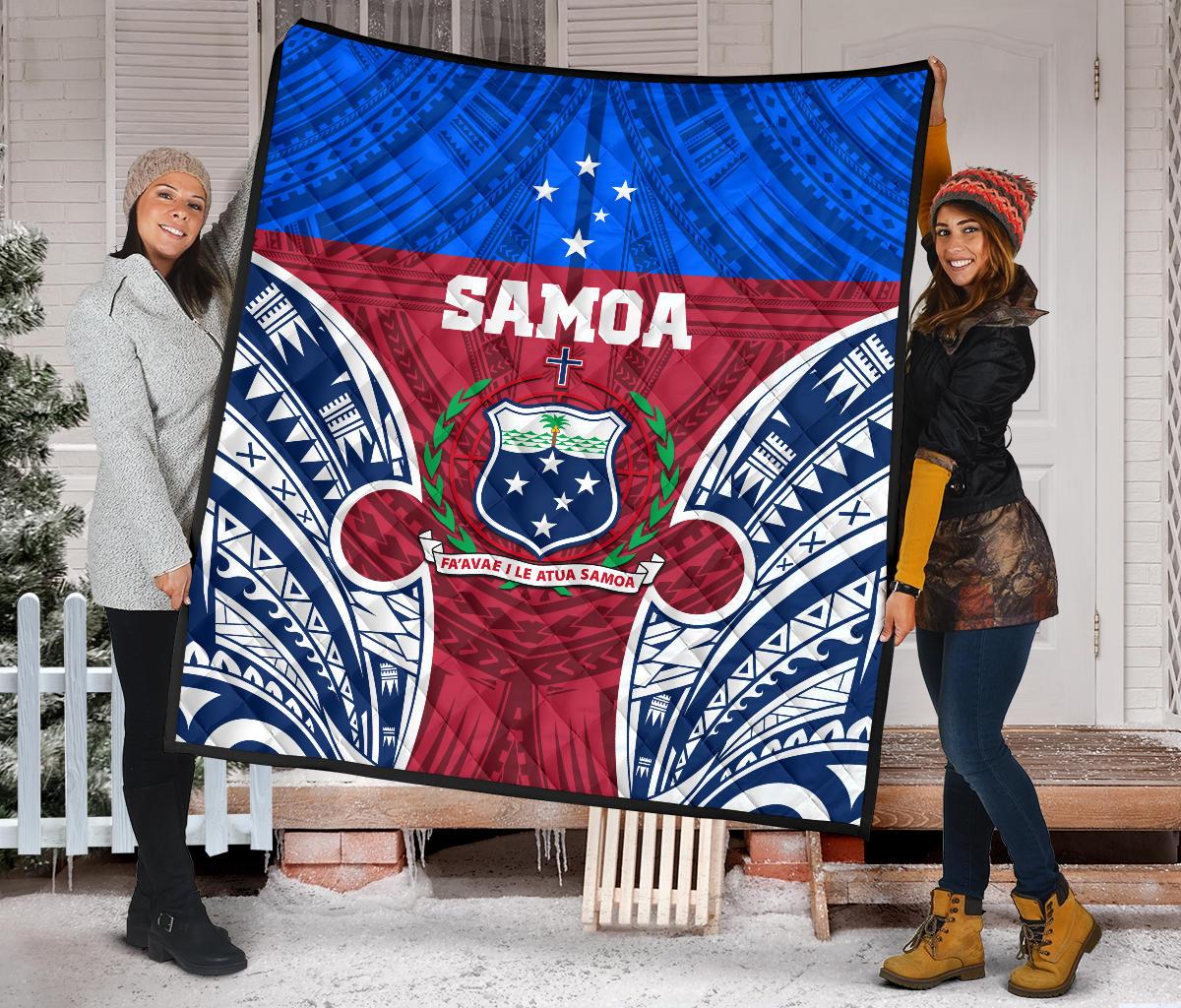 Samoa Polynesian Premium Quilt - Samoan Pattern With Seal - Polynesian Pride