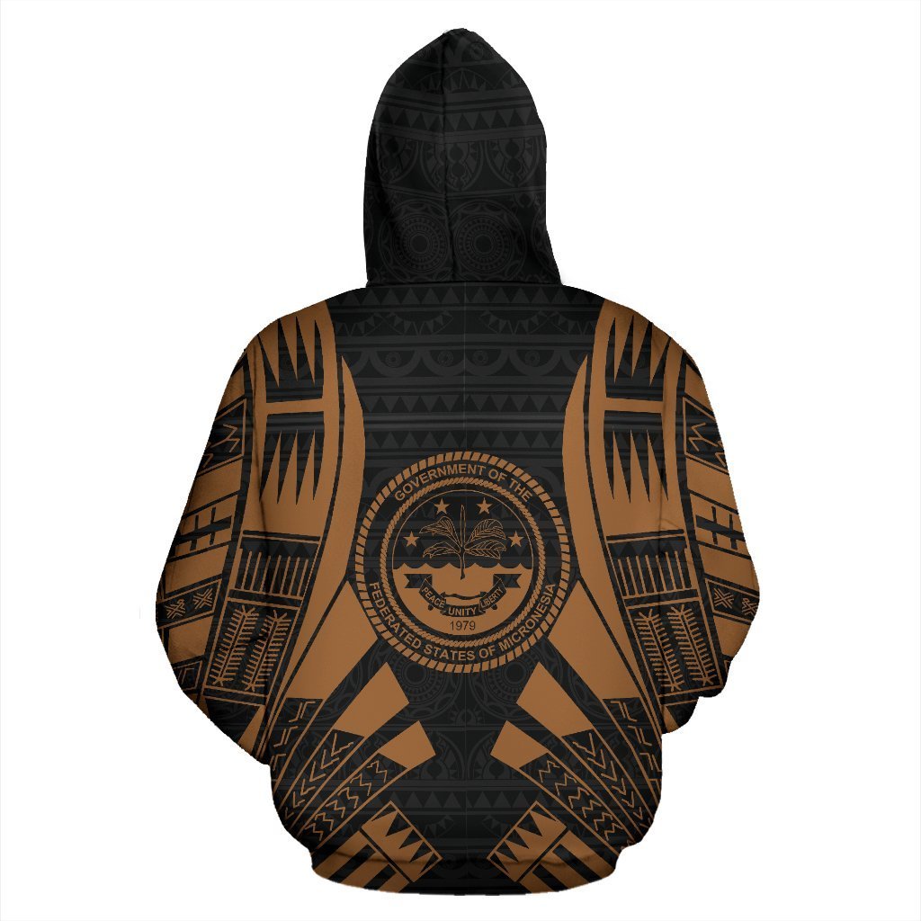 Federated States of Micronesia All Over Zip up Hoodie Brown Tattoo Style - Polynesian Pride