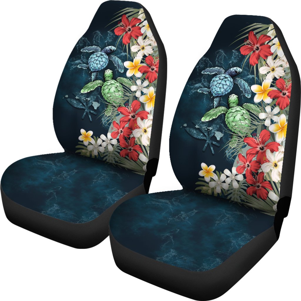 Kanaka Maoli (Hawaiian) Car Seat Covers - Sea Turtle Tropical Hibiscus And Plumeria - Polynesian Pride