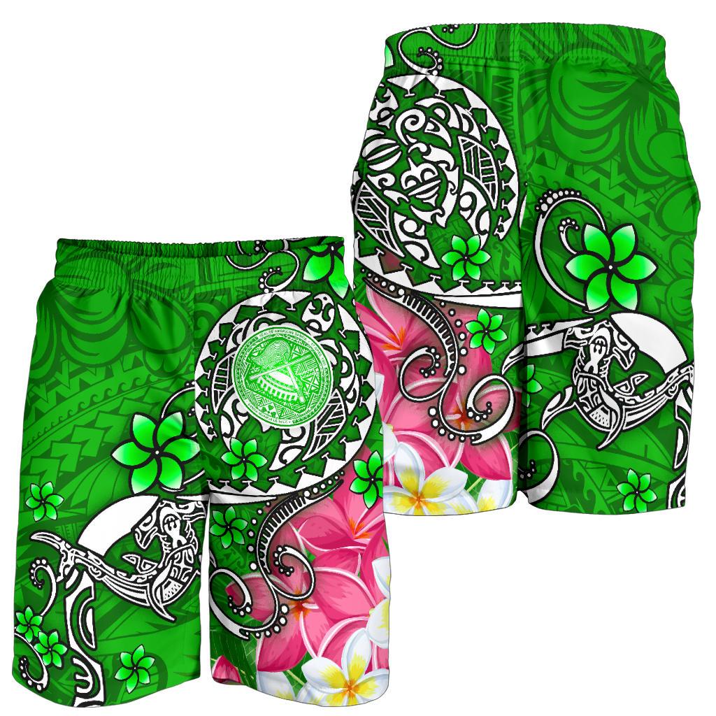 American Samoa Polynesian Men's Shorts - Turtle Plumeria (Green) - Polynesian Pride