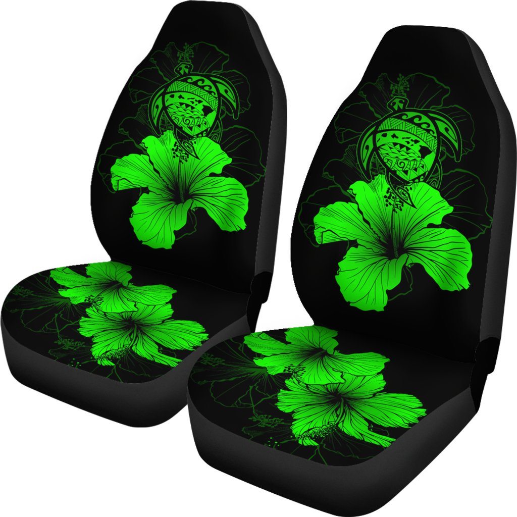 Hawaii Hibiscus Car Seat Cover - Turtle Map - Green Universal Fit Green - Polynesian Pride