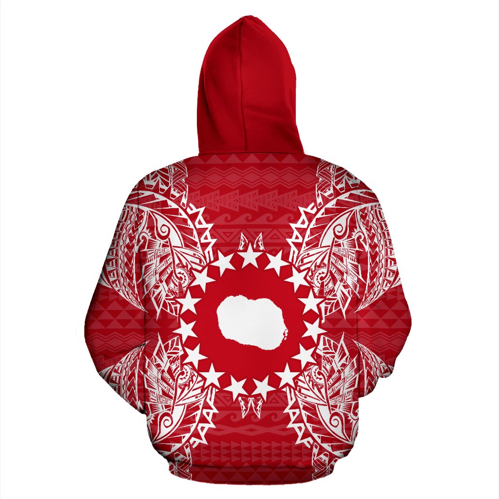 Cook Islands Polynesian ll Over Hoodie Map Red White - Polynesian Pride
