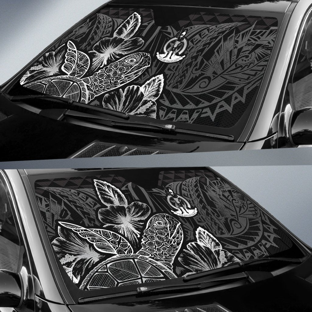 Vanuatu Auto Sun Shades Turtle Hibiscus Black - Polynesian Pride