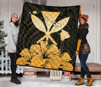 Hawaiian Kanaka Premium Quilt Hibiscus Polynesian Love Gold - Polynesian Pride