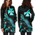 Wallis and Futuna Polynesian Hoodie Dress - Turtle With Blooming Hibiscus Turquoise - Polynesian Pride