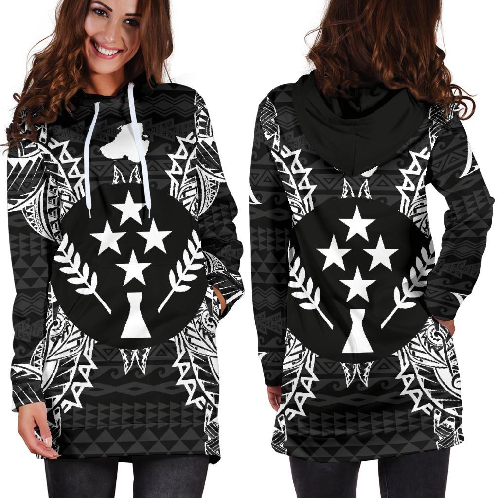 Kosrae Polynesian Hoodie Dress Map Black - Polynesian Pride