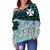 Wallis And Futuna Women's Off Shoulder Sweaters - Coconut Leaves Weave Pattern Blue - Polynesian Pride