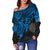 Northern Mariana Islands Polynesian Women's Off Shoulder Sweater - Blue Turtle - Polynesian Pride