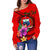 Samoa Polynesian Custom Personalised Women's Off Shoulder Sweater - Floral With Seal Red - Polynesian Pride