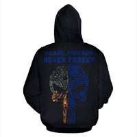 Polynesian Kakau Skull National Pearl Harbor Remembrance Day Hawaii Hoodie Blue - Polynesian Pride