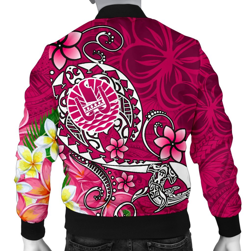 Tahiti Men's Bomber Jacket - Turtle Plumeria (Pink) - Polynesian Pride