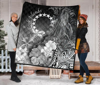 Cook Islands Premium Quilt - Humpback Whale with Tropical Flowers (White) - Polynesian Pride