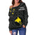 Papua New Guinea Women's Off Shoulder Sweater - Flag With Polynesian Patterns (Black) - Polynesian Pride