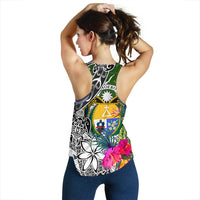 Nauru Custom Personalised Women's Racerback Tank White - Turtle Plumeria Banana Leaf Crest - Polynesian Pride