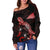 Tokelau Polynesian Women's Off Shoulder Sweater - Turtle With Blooming Hibiscus Red - Polynesian Pride