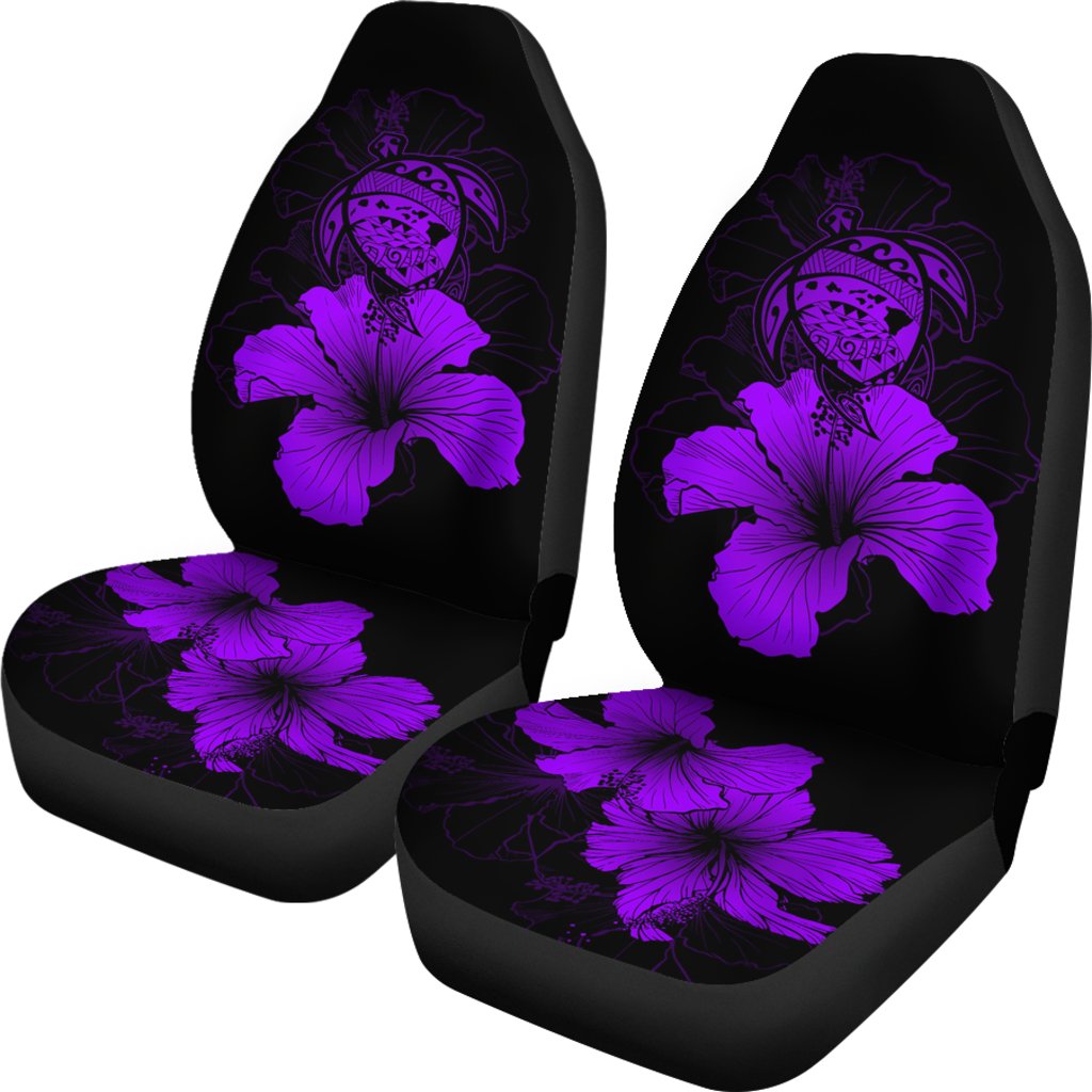 Hawaii Hibiscus Car Seat Cover - Turtle Map - Purple Universal Fit Purple - Polynesian Pride