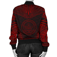 Palau Polynesian Chief Women'S Bomber Jacket - Red Version - Polynesian Pride