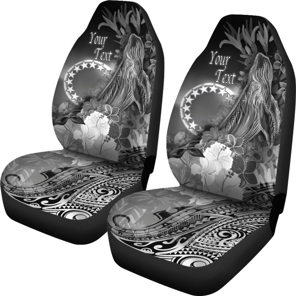 Cook Islands Custom Personalised Car Seat Covers - Humpback Whale with Tropical Flowers (White) - Polynesian Pride