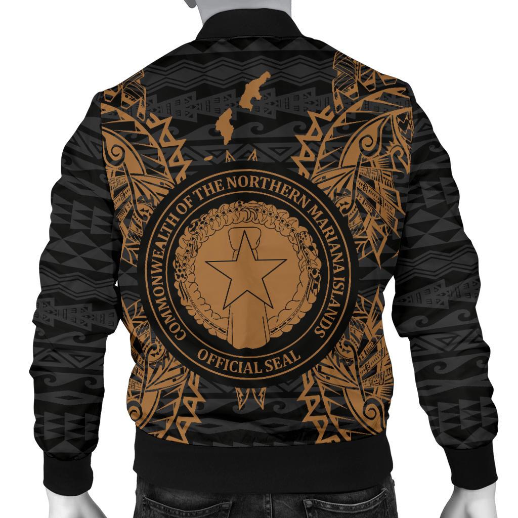 Northern Mariana Islands Polynesian Men's Bomber Jacket Map Gold - Polynesian Pride