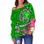 Hawaii Women's Off Shoulder Sweater - Turtle Plumeria Polynesian Tattoo Green Color - Polynesian Pride