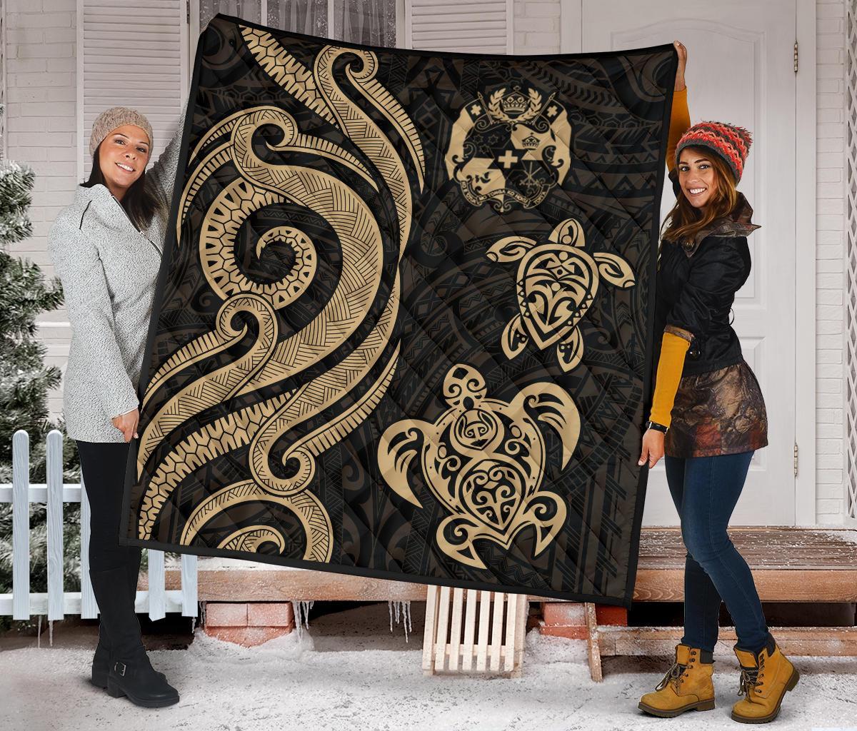 Tonga Polynesian Premium Quilt - Gold Tentacle Turtle - Polynesian Pride