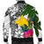 Papua New Guinea Custom Personalised Men's Bomber Jacket White - Turtle Plumeria Banana Leaf - Polynesian Pride