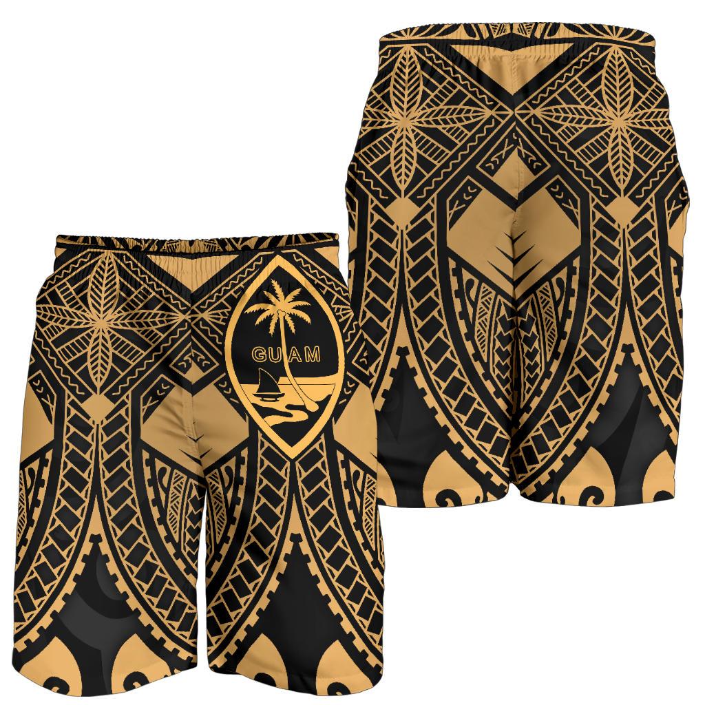 Guam Polynesian Men's Shorts - Guam Gold Seal with Polynesian Tattoo - Polynesian Pride