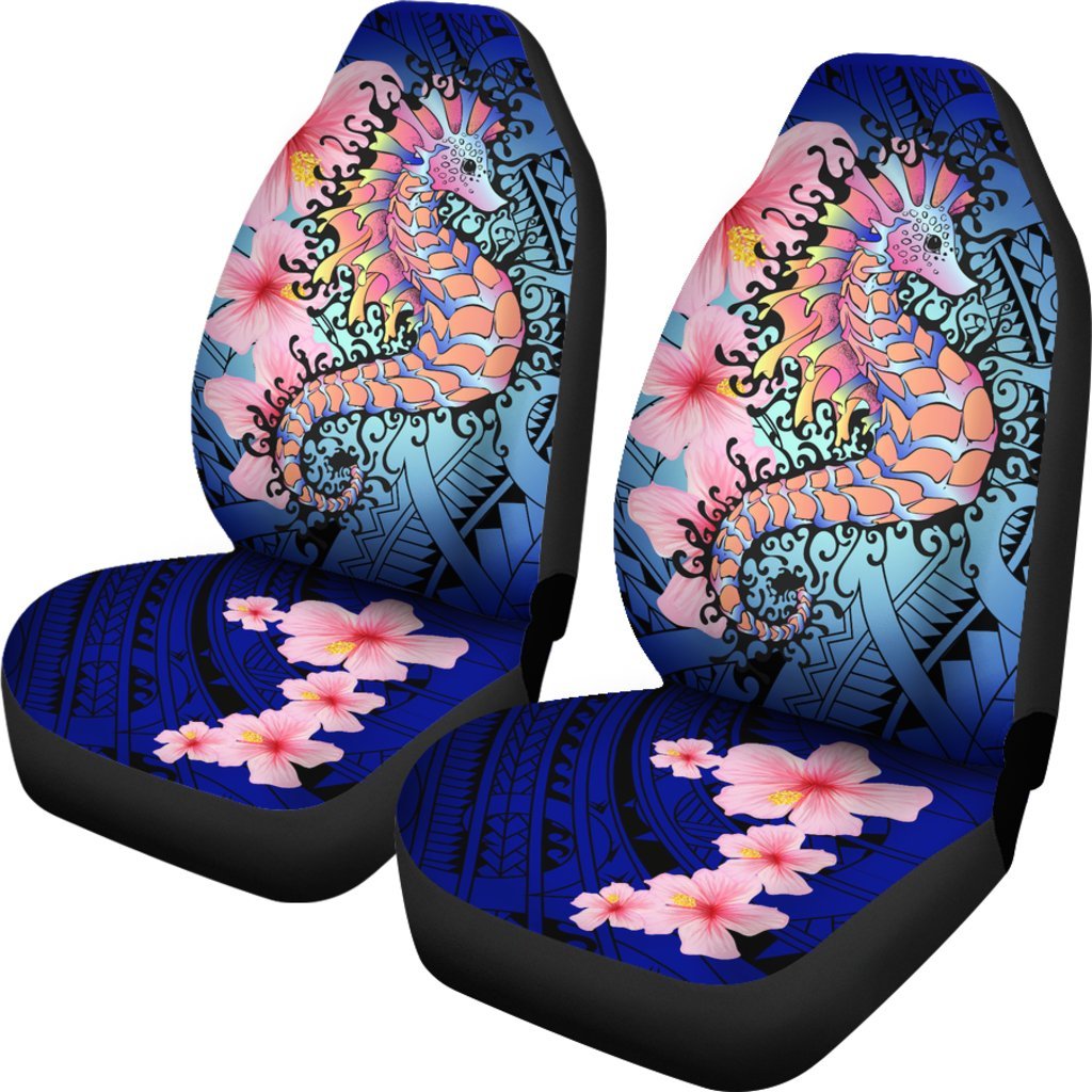 Hawaii Polynesian Pink Hibiscus Seahorse Car Seat Covers Universal Fit Blue - Polynesian Pride