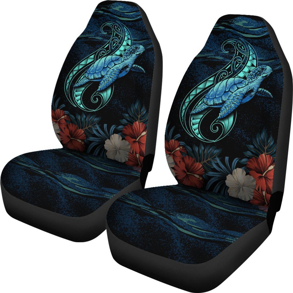 Hawaii Polynesian Honu Sea Hibiscus Car Seat Cover Universal Fit Black - Polynesian Pride