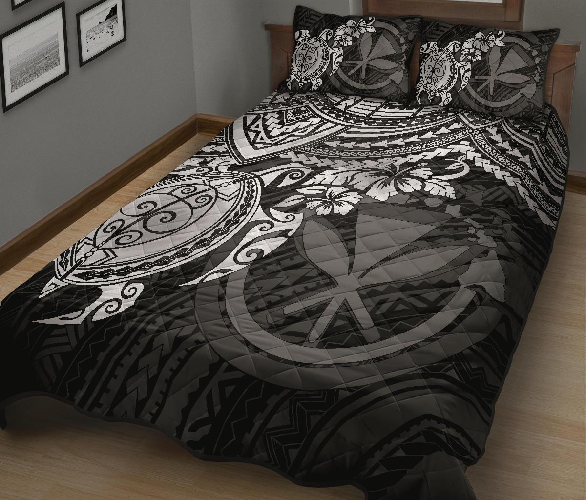 Hawaii Polynesian Quilt Bed Set - Kanaka Maoli & White Turtle Hibiscus - Polynesian Pride