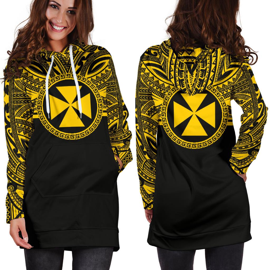 Wallis and Futuna Women Hoodie Dress - Wallis and Futuna Coat Of Arms Polynesian Gold Black - Polynesian Pride