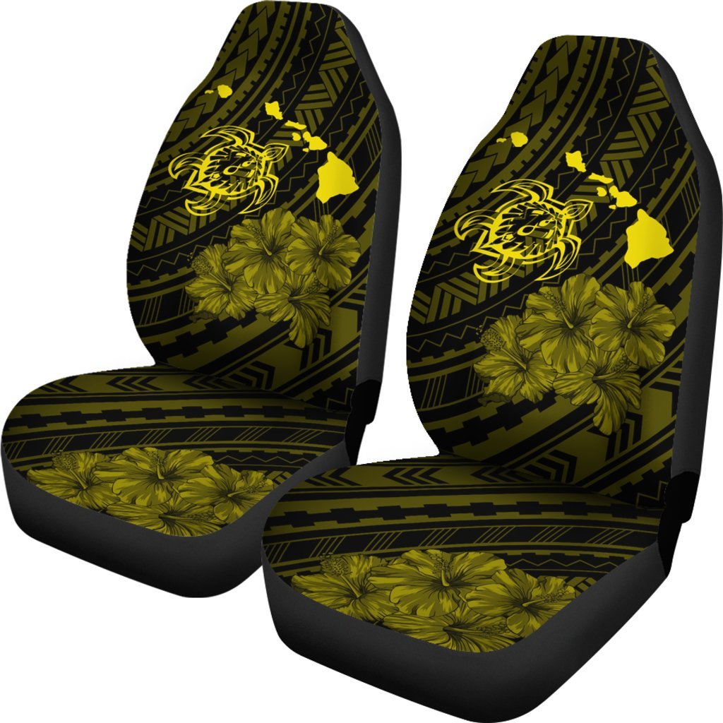 Hawaii Sea Turtle Is Swimming Toward Car Seat Covers Yellow Universal Fit Yellow - Polynesian Pride