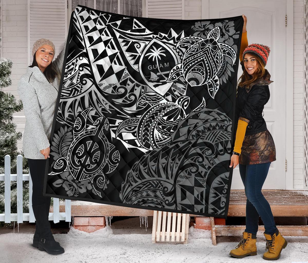 Guam Polynesian Premium Quilt - White Turtle Flowing - Polynesian Pride