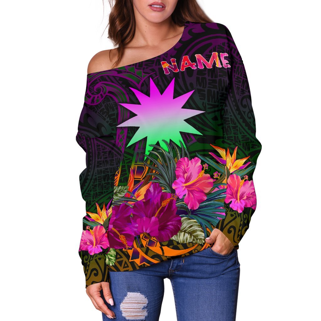 Nauru Personalised Women's Off Shoulder Sweater - Summer Hibiscus - Polynesian Pride
