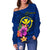 Hawaii Polynesian Women's Off Shoulder Sweater - Floral With Seal Blue - Polynesian Pride