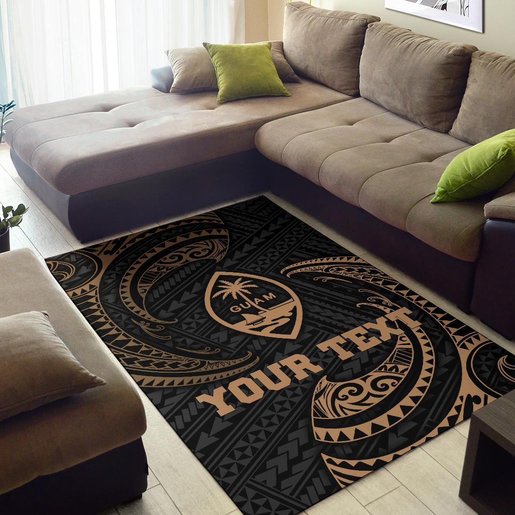 Guam Polynesian Custom Personalised Area Rug - Gold Tribal Wave - Polynesian Pride