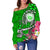 Hawaii Polynesian Women's Off Shoulder Sweater - Hawaii Seal With Turtle Plumeria (Green) - Polynesian Pride