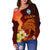 Guam Women's Off Shoulder Sweater - Tribal Tuna Fish - Polynesian Pride