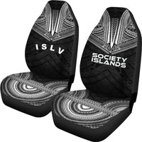 Society Islands Car Seat Cover - Society Islands Flag Polynesian Chief Tattoo Black Version - Polynesian Pride