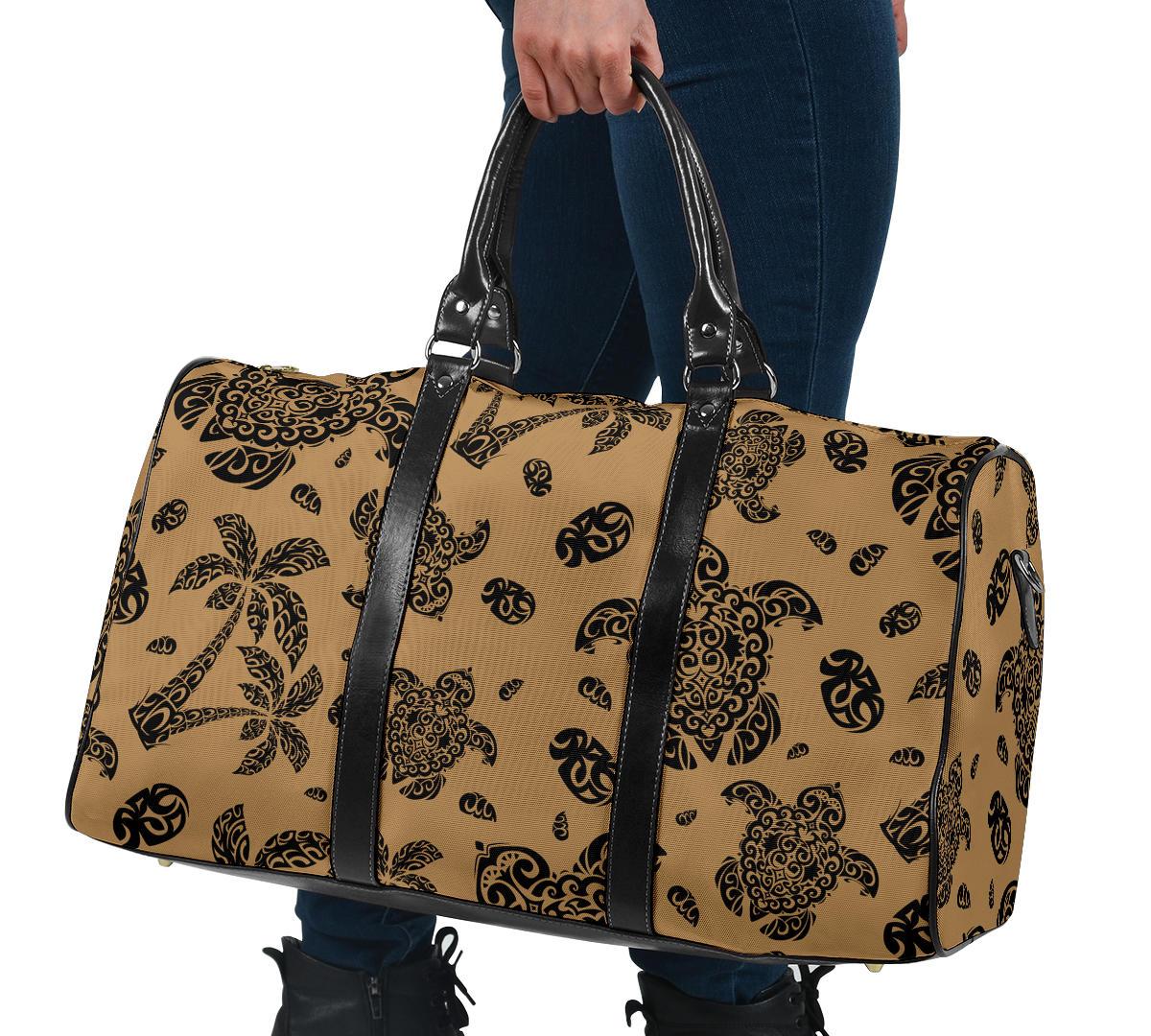 Polynesian Turtle Palm And Sea Pebbles Gold Hawaii Travel Bag - Polynesian Pride
