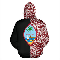 Guam Polynesian Hoodie Guam Coat of Arms Polynesian Tatoo Half Red - Polynesian Pride