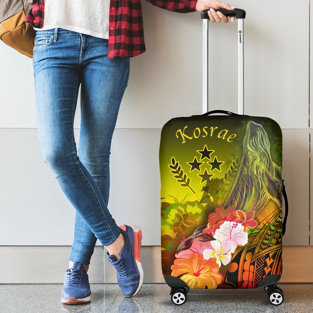 Kosrae Luggage Covers - Humpback Whale with Tropical Flowers (Yellow) Yellow - Polynesian Pride