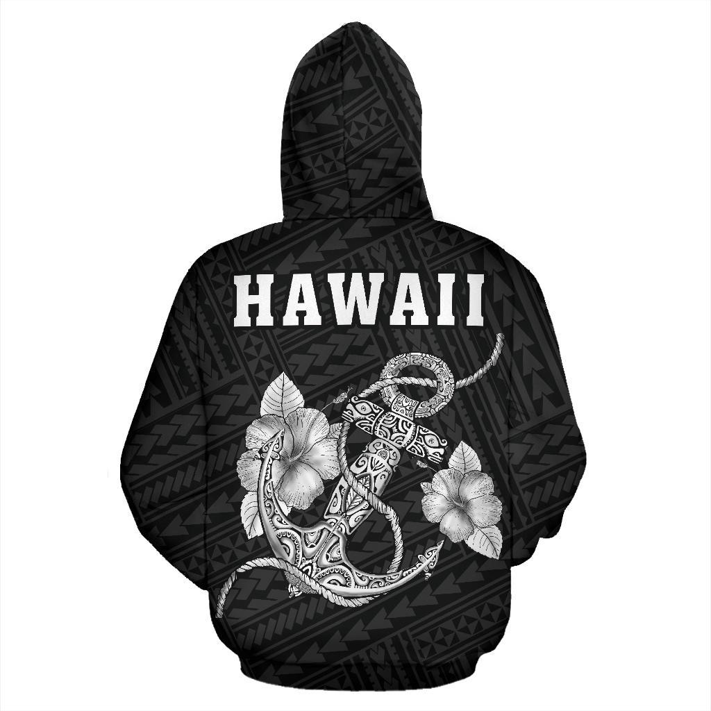 Polynesian Kakau Anchor Hibiscus Hawaii Hoodie White - Polynesian Pride