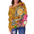 Tahiti Women's Off Shoulder Sweater - Turtle Plumeria (Gold) - Polynesian Pride