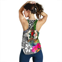 Vanuatu Women's Racerback Tank White - Turtle Plumeria Banana Leaf - Polynesian Pride