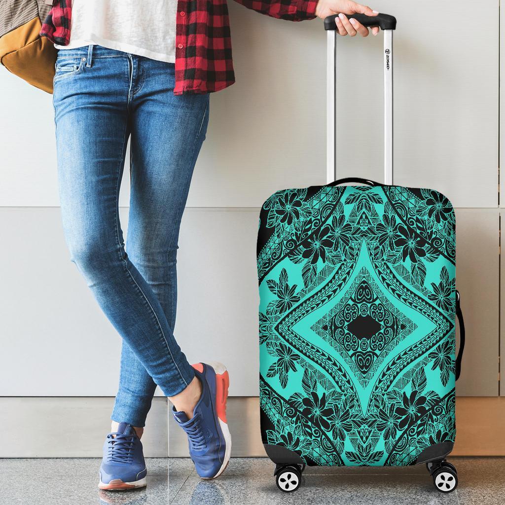 Polynesian Plumeria Mix Turquoise Black Luggage Covers Turquoise - Polynesian Pride