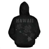 Polynesian Kakau Three Turtle Map of Hawaii Hoodie Grey - Polynesian Pride