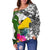 Tokelau Custom Personalised Women's Off Shoulder Sweater White - Turtle Plumeria Banana Leaf - Polynesian Pride