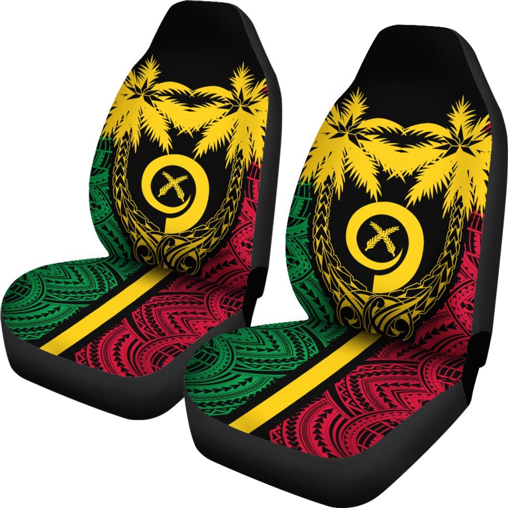 Vanuatu Car Seat Covers - Vanuatu Flag Coconut Tree - A02 Universal Fit Black - Polynesian Pride